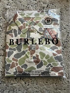 Burlebo Polo Shirt Mens M Green Tan Camo Performance Stretch Golf Outdoor